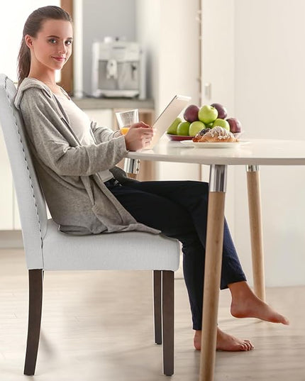 MCQ Upholstered Dining Chairs Set of 2, Modern Upholstered Fabric Dining Room Chair with Nailhead Trim and Wood Legs, Mid-Century Accent Dinner Chair for Living Room, Kitchen, Grey - LeafyLoom