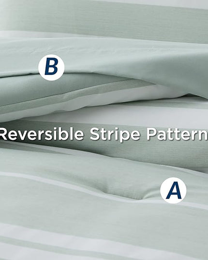 Bedsure Bed in a Bag Twin Size 5 Pieces, Sage Green White Striped Bedding Comforter Sets All Season Bed Set with 1 Pillow Sham, Flat Sheet, Fitted Sheet and 1 Pillowcase - LeafyLoom