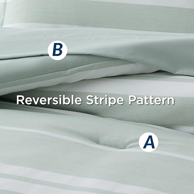 Bedsure Bed in a Bag Twin Size 5 Pieces, Sage Green White Striped Bedding Comforter Sets All Season Bed Set with 1 Pillow Sham, Flat Sheet, Fitted Sheet and 1 Pillowcase - LeafyLoom