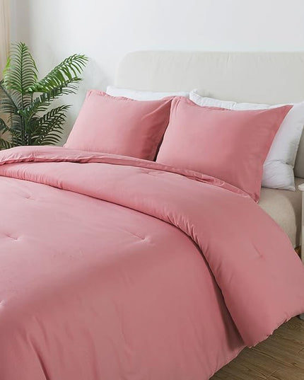 Queen Pink Comforter Set, Blush Women Girls Pink Skin-Friendly Boho Bedding Set & Collections, Breathable Fluffy Microfiber 3 PCS (90"x90") Comforter Set for All Seasons with Pillowcases - LeafyLoom