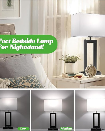 White& Black Table Lamp Set of 2 Touch Control Lamps 3-Way Dimmable Bedroom Bedside Nightstand Lamps w/USB Ports Modern Table Lamp for Living Room End Table Office, 22’’ Tall, Daylight - LeafyLoom