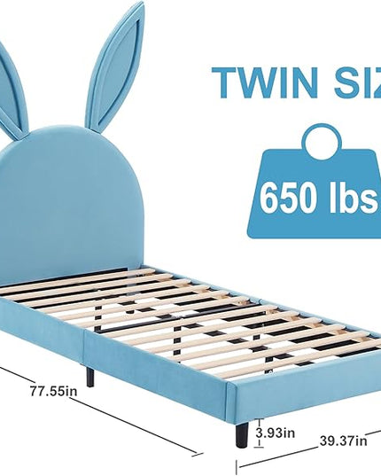 VECELO Kids Twin Bed Frame with Upholstered Headboard, Princess Beds for Girls, 12 Wooden Slats Support, No Boxing Spring Needed - LeafyLoom