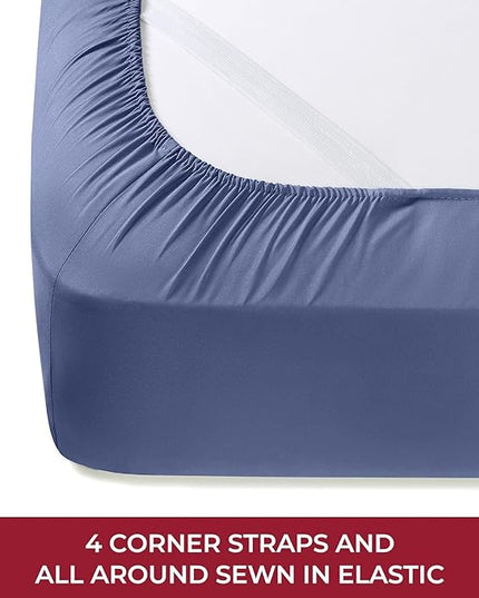Mellanni RV Short Queen Sheets - 4 PC Iconic Collection Bedding Sheets & Pillowcases - Hotel Luxury, Extra Soft, Cooling Bed Sheets - Deep Pocket up to 10 inch (RV/Short Queen, Blue Nova) - LeafyLoom
