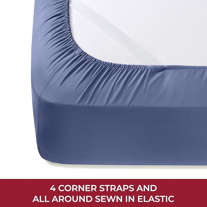 Mellanni RV Short Queen Sheets - 4 PC Iconic Collection Bedding Sheets & Pillowcases - Hotel Luxury, Extra Soft, Cooling Bed Sheets - Deep Pocket up to 10 inch (RV/Short Queen, Blue Nova) - LeafyLoom