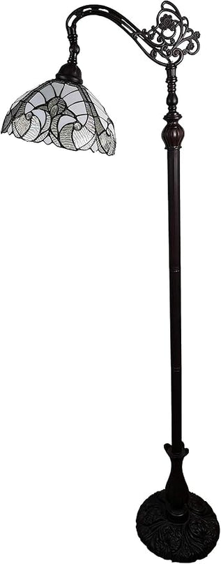 Amora Tiffany Style Floor Lamp Arched 62" Tall Stained Glass White Mahogany Antique Vintage Light Decor Bedroom Living Room Reading Gift AM262FL11B Lighting - LeafyLoom