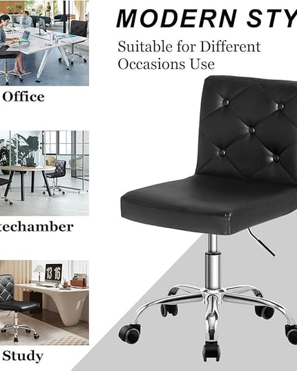 VECELO PU Leather Mid-Back Armless Desk Chair Adjustable Height 360° Rolling Swivel for Home Office Work, Black - LeafyLoom