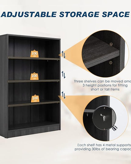Farini Grey Bookshelf for Bedroom 4 Shelf Office Bookcase 48 Inches Tall Modern Wood Bookshelf for Living Room 4 Tier Wide Manga Bookshelf Library Bookcase - LeafyLoom