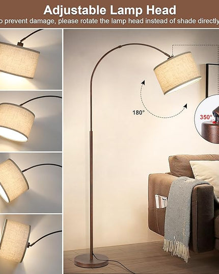 Floor Lamp for Living Room, Vintage Arc Floor Lamp with Adjustable Lamp Head, Tall Pole Lamp with On/Off Pedal Switch, Over Couch Arched Reading Light for Bedroom, Office, Study Room (Antique Bronze) - LeafyLoom