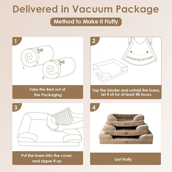 EHEYCIGA Orthopedic XL Dog Beds, Waterproof Memory Foam Dog Bed for Extra Large Dogs, Non-Slip Bottom and Egg-Crate Foam Big Dog Couch Bed with Washable Removable Cover, Camel EHEYCIGA