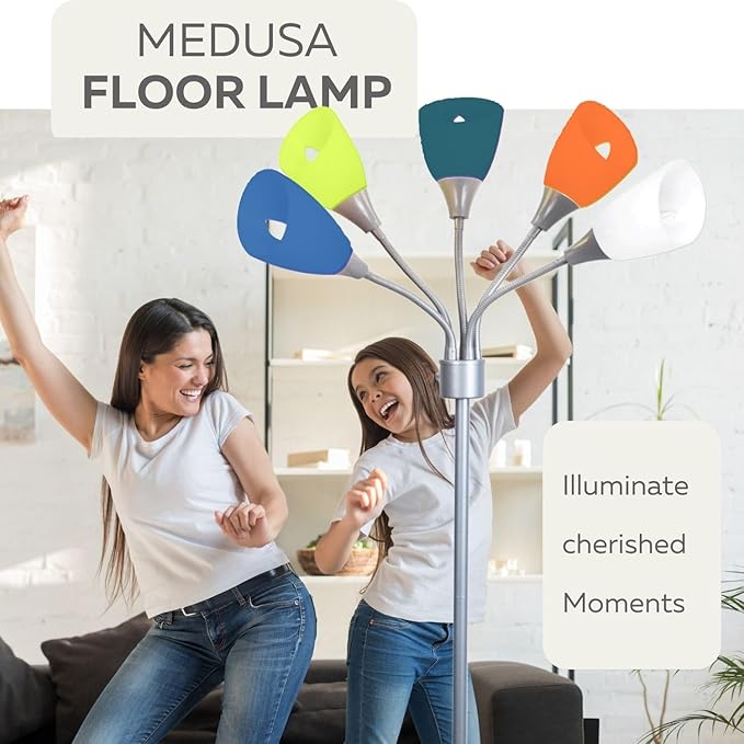 Modern Floor Lamp For Bedroom - Medusa Adjustable Floor Lamp Standing Lamp Bedroom Light With 5 Multi-colored Acrylic Reading Shades Stand Up Lamp Gooseneck Lamp Classroom Lamp Kids Floor Lamp - LeafyLoom