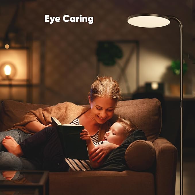 36W LED Floor Lamp, Super Bright Standing Lamp, Modern Stepless Dimmable Torchiere Tall Lamp with Remote Control, 350°Rotating Head Reading Floor Lamp for Living Room, Bedroom, Office - LeafyLoom