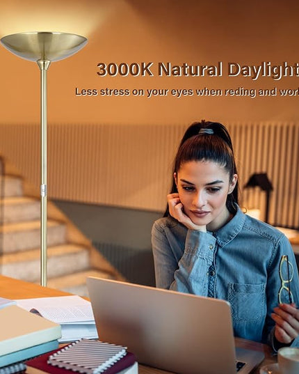 BoostArea Torchiere Standing Lamp,20W 2000LM LED Halogen Stepless Dimmable,Touch Control,50000hrs Lifespan,Pale Floor Lamps for Living Room, Bedroom,Gold - LeafyLoom