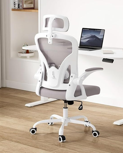Farini Ergonomic Office Chair, Home Office Desk Chair with Headrest, High Back Computer Chair with Flip-up Armrests and Adjustable Lumbar Support.for Home Office Study Room Bedroom, Gray. - LeafyLoom