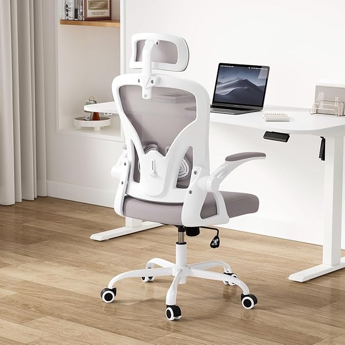 Farini Ergonomic Office Chair, Home Office Desk Chair with Headrest, High Back Computer Chair with Flip-up Armrests and Adjustable Lumbar Support.for Home Office Study Room Bedroom, Gray. - LeafyLoom