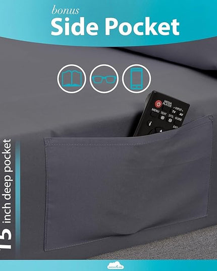 DREAMCARE Full Size Sheets - Cooling Bed Sheets - 4pcs Set - up to 15" Deep Pocket Full Sheet Set - Sheets Full Size Bed - Soft & Long Lasting 100% Fine Brushed Polyester with Side Pocket - Gray - LeafyLoom