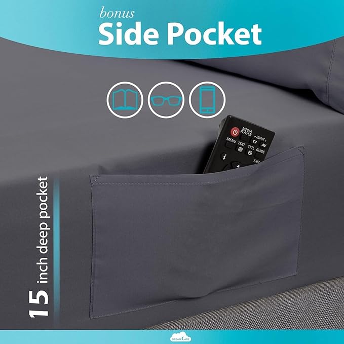DREAMCARE Twin XL Sheet Sets - Cooling Bed Sheets - 4pcs Set - up to 15" Deep Pocket Twin XL Sheets - XL Twin Sheet Set – Soft & Long Lasting 100% Fine Brushed Polyester with Side Pocket - Gray - LeafyLoom