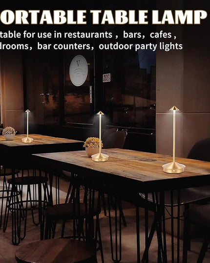 Rechargeable Battery Operated Desk Lamp with Touch Sensor Cordless Portable LED Table Lamp， Three-Level Dimmable Suitable for Bars/Cafes/Restaurants/Bedrooms/Camping Sites (Gold) - LeafyLoom