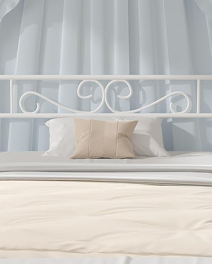 VECELO Twin Size Bed Frame with Headboard, 14 Inch Metal Platform Mattress Foundation, No Boxing Spring Needed, Squeak Resistant, Easy Assembly, White - LeafyLoom