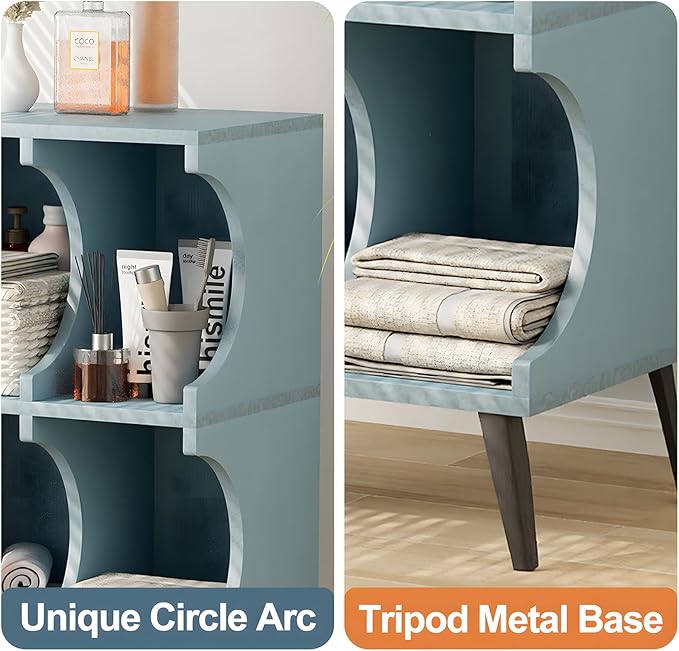 Bookcase 4 Cube Bookshelf,Blue Open Cube Small Book shelf Circle Arc Storage Shelf Display Cabinet Organizer,2 Tiers Modern Wooden Bookcase with Cubby Storage for Living Room,Bedroom,Office - LeafyLoom