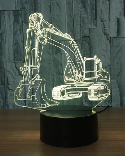3D Excavator Night Light USB Powered Touch Switch Remote Control Decor Table Desk 3D Lamp 7/16 Color Changing Lights LED Table Lamp Xmas Home Love Brithday Children Kids Decor Toy Gift - LeafyLoom