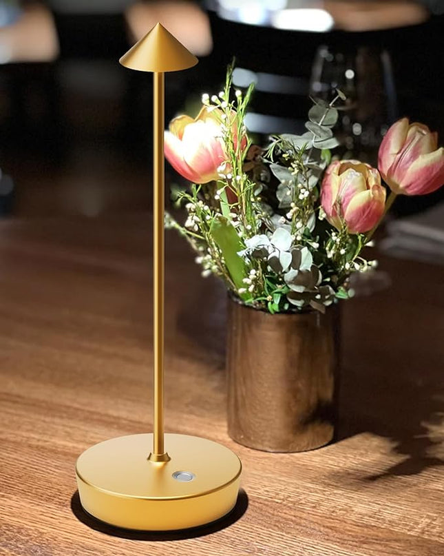 Cordless Table Lamps Rechargeable, 6000mAh Battery Operated LED Desk Lamp Outdoor Waterproof Portable Touch Dimmable Table Night Light for Patio Restaurant Dining Home Gold - LeafyLoom
