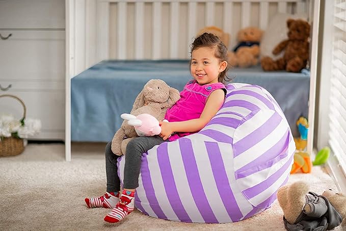 Wekapo Stuffed Animal Storage Bean Bag Chair Cover for Kids | Stuffable Zipper Beanbag for Organizing Children Plush Toys Large Premium Cotton Canvas (Purple, XX-Large) - LeafyLoom