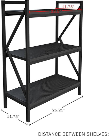 3 Shelf Bookcase - Console Table or Storage Shelf with Carbon Fiber Texture Finish and K Shaped Legs by Lavish Home (Black) - LeafyLoom