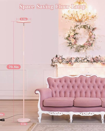 OHLUX Pink Floor Lamp, 32W/2500LM Super Bright Dimmable Sky LED Modern Torchiere Standing Lamp, LED Floor Reading Lamp with 4 Color Temperatures, Remote Touch Control, 1 Hour Timer for Living Room - LeafyLoom