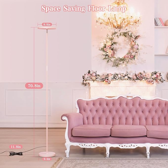 OHLUX Pink Floor Lamp, 32W/2500LM Super Bright Dimmable Sky LED Modern Torchiere Standing Lamp, LED Floor Reading Lamp with 4 Color Temperatures, Remote Touch Control, 1 Hour Timer for Living Room - LeafyLoom
