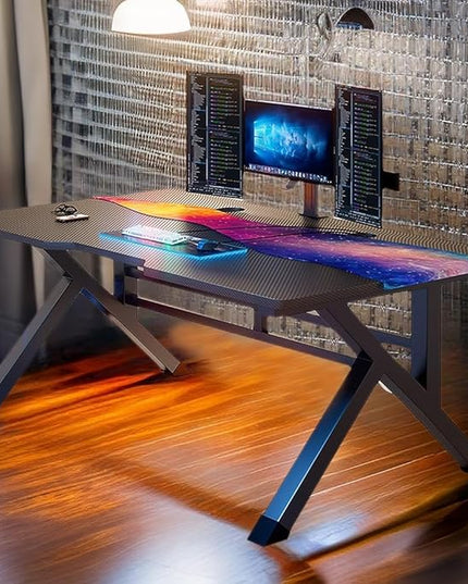 31 Inch Gaming Computer Desk - Sturdy Small Home Office Desk with Ergonomic Design - Easy Assembly - PC Laptop Desk with Black Carbon Fiber Desktop - LeafyLoom