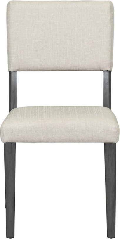 5-Piece Retro Round Dining Table Set with Curved Trestle Style Legs and 4 Upholstered Chairs for Kitchen, Breakfast Nook, Living Room, 44-inch, Dark Gray, 44" L x 44" W x 30.2" H - LeafyLoom