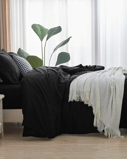 CozyLux Twin XL Size Comforter Sets - 7 Pieces Bed in a Bag Set Black Twin Extra Long, Complete Bedding Sets Bed Set for All Season with Comforter, Flat Sheets, Fitted Sheet, Pillowcases & Shams - LeafyLoom