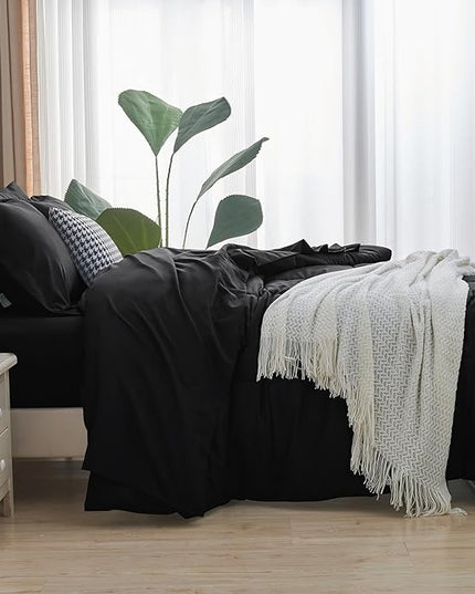 CozyLux King Size Comforter Set - 7 Pieces Bed in a Bag Set Black King, Complete Bedding Sets Bed Set for All Season with Comforter, Flat Sheets, Fitted Sheet, Pillowcases & Shams - LeafyLoom
