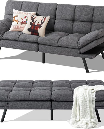 MUUEGM Futon Sofa Bed Couch Convertible Memory Foam Sleeper Love Seat,Modern Daybed for Living Room,Office,Small Space,Apartment,Adjustable Backrests Armrests,71" Sofabed, Pure Grey - LeafyLoom