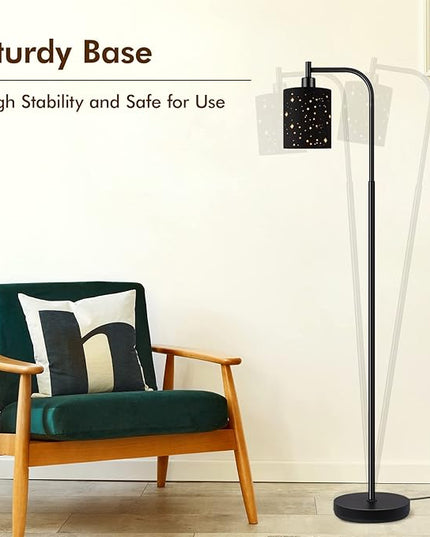 Industrial Floor Lamp, Modern Standing Lamps for Bedroom with 6W LED Bulb, Foot Switch, Farmhouse Floor Lamp with Decorative Lampshade, Metal Tall Stand up Light, Vintage Lamp for Living Room, Black - LeafyLoom