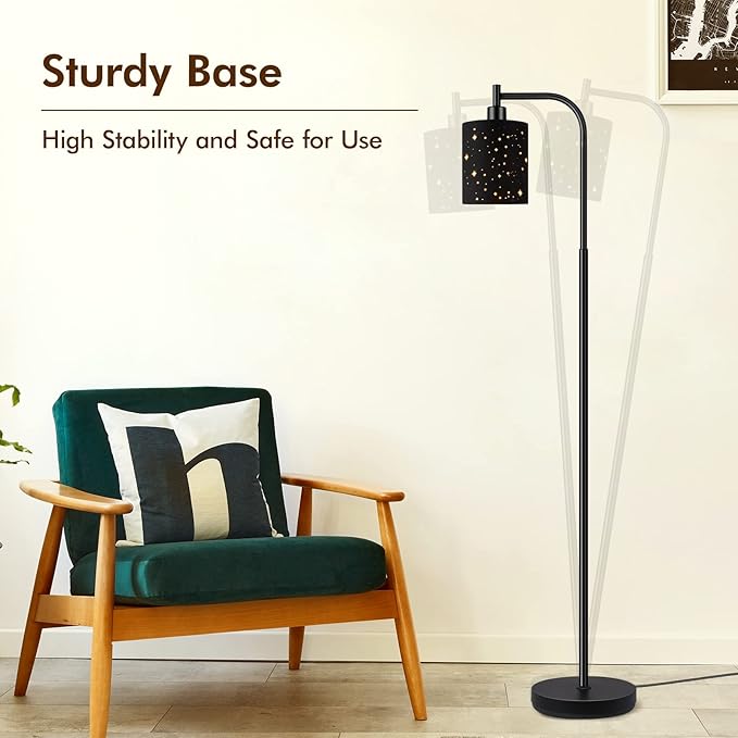 Industrial Floor Lamp, Modern Standing Lamps for Bedroom with 6W LED Bulb, Foot Switch, Farmhouse Floor Lamp with Decorative Lampshade, Metal Tall Stand up Light, Vintage Lamp for Living Room, Black - LeafyLoom