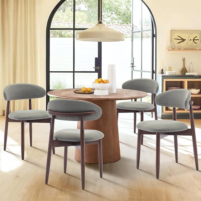COLAMY Wooden Dining Chairs Set of 6, Modern Fabric Upholstered Kitchen Side Chairs, Farmhouse Dining Room Chair with Foot Pegs, Green - LeafyLoom