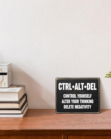 Creoate Home Office Desk Black Decor - Inspirational Farmhouse Wooden Box Sign - Cubicle Decor or Desk Decor for Women - Cute Desk Accessories - Encouragement Gifts - LeafyLoom