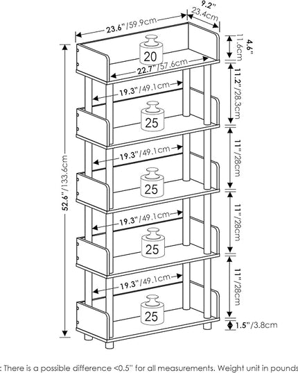 Furinno Turn-N-Tube 5-Tier Toolless Display Rack, Amber Pine/Black - LeafyLoom