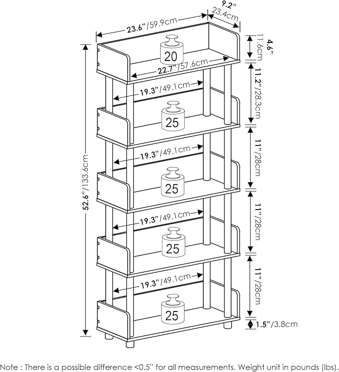 Furinno Turn-N-Tube 5-Tier Toolless Display Rack, Amber Pine/Black - LeafyLoom