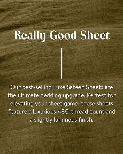 Brooklinen Luxury Sateen 4 Piece Sheet Set - 100% Cotton, Queen Size in Window Pane - 1 Fitted Sheet, 1 Flat Sheet, 2 Pillowcases | Best Luxury Sheets - LeafyLoom