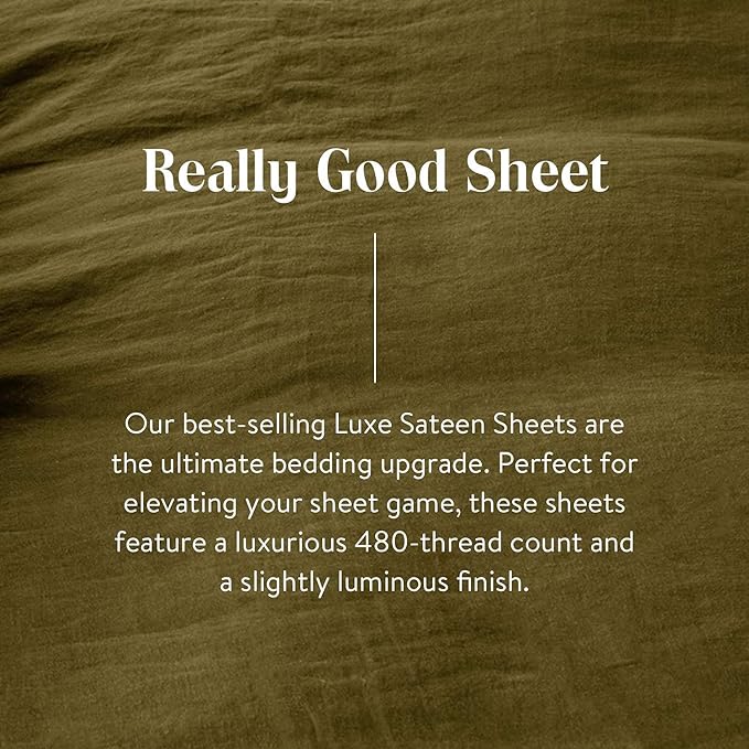 Brooklinen Luxury Sateen 4 Piece Sheet Set - 100% Cotton, Queen Size in Window Pane - 1 Fitted Sheet, 1 Flat Sheet, 2 Pillowcases | Best Luxury Sheets - LeafyLoom