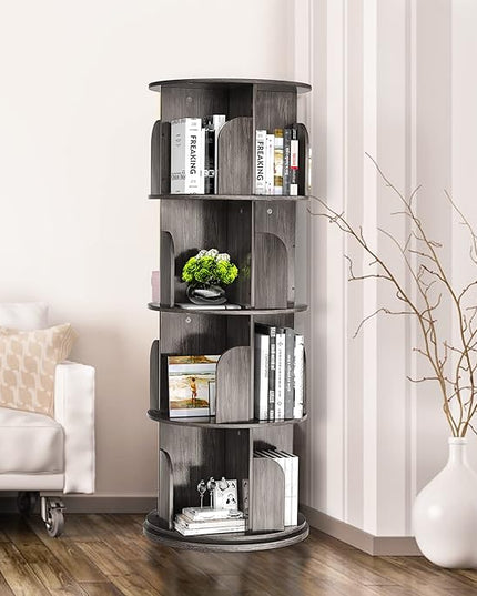 Rotating Bookshelf, Rotating Bookshelf Tower for Small Space, 360 Display 4 Tier Floor Standing Storage Rack, Wood Narrow Book Shelf for Bedroom, Living Room - LeafyLoom