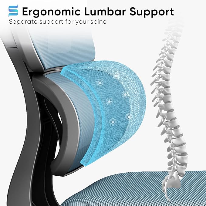 Sytas Office Chair Ergonomic Desk Chair, High Back Computer Chair, Comfy Home Office Chair with Lumbar Support, Breathable Mesh Chair Adjustable Armrests,Tilt Function - LeafyLoom