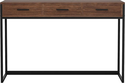 Martha Stewart Ollie Home Office Desk with 3 Drawers in Walnut Wood Grain with Oil Rubbed Bronze Hardware - LeafyLoom