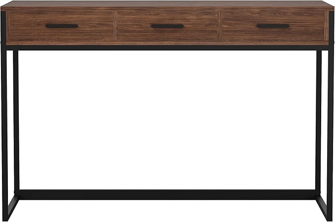 Martha Stewart Ollie Home Office Desk with 3 Drawers in Walnut Wood Grain with Oil Rubbed Bronze Hardware - LeafyLoom
