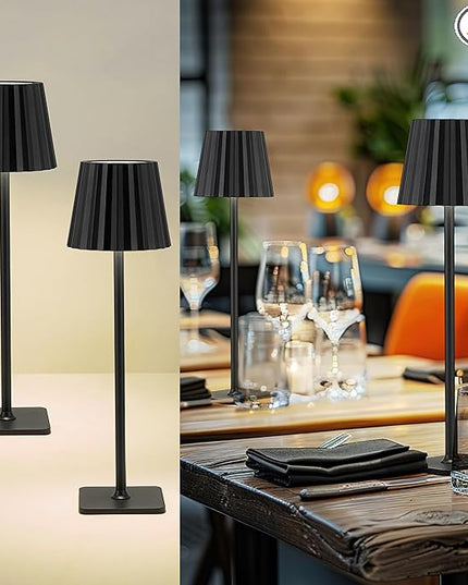 Cordless LED Desk Lamps, Rechargeable Black Table Lamp with 3 Colors Stepless Dimming, 5200mAh Battery Operated for Home Office Restaurant Bedroom Bars (2 Pack), TL02BK-2PK - LeafyLoom