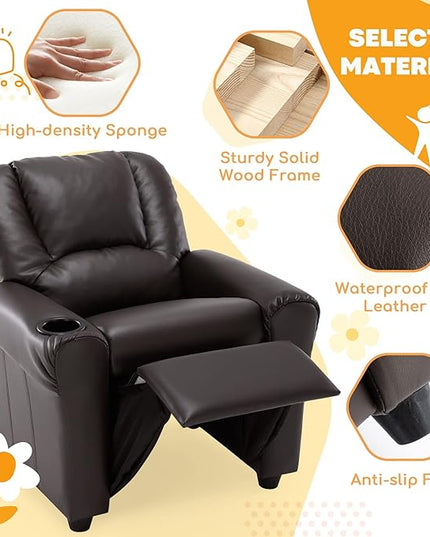 JC HOME CANDY Kids Chair Leather Recliner Sofa Toddler Youth Children Child Ages 3-7, Brown - LeafyLoom