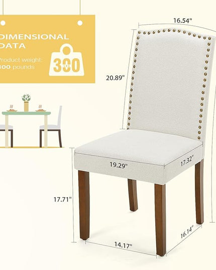 MCQ Upholstered Dining Chairs Set of 4, Modern Upholstered Fabric Dining Room Chair with Nailhead Trim and Wood Legs, Mid-Century Accent Dinner Chair for Living Room, Kitchen, Beige - LeafyLoom