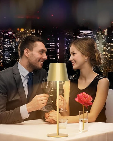 2 Pack Dimmable Table Lamp 3000k Warm White, IP54 Wireless Bottle Lamp for Indoor and Outdoor, 5000 mAh Rechargeable Table Lamp for Family, Restaurant & Bar(Gold) - LeafyLoom